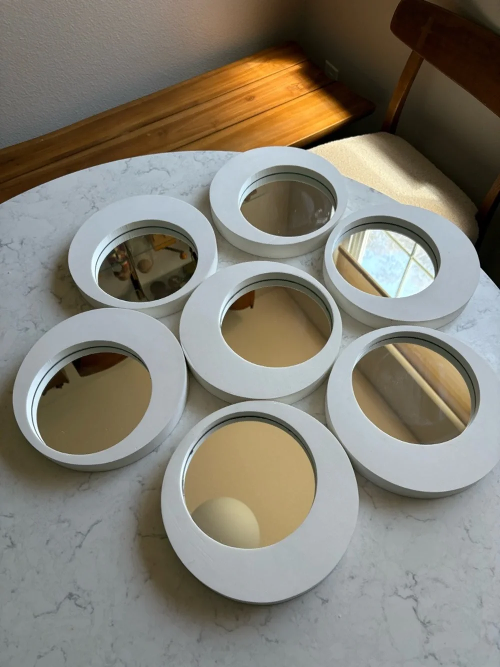 Set of 7 White Round Wall Mirrors - Modern Ikea Vintage Rare